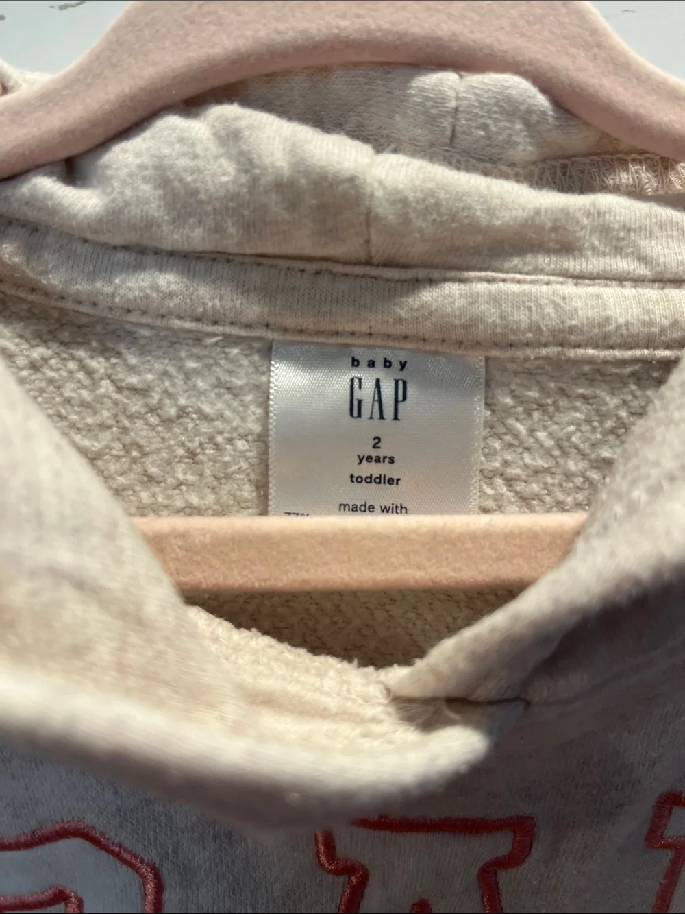 GAP Kids Cream Hoodie with Pink Logo Stitching
